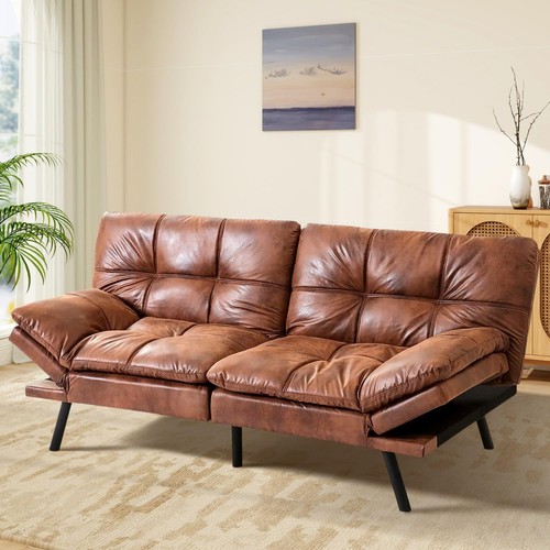 Brown futon leather memory - futon,