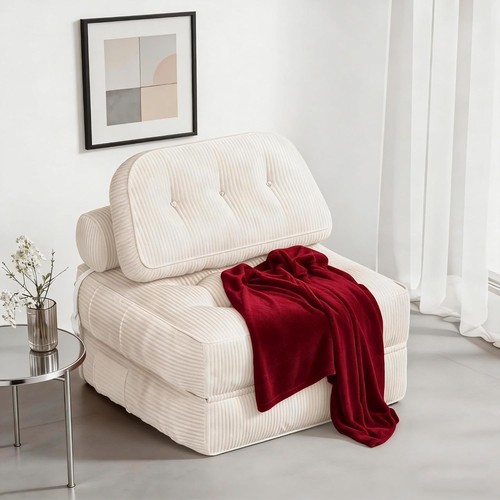 White flannel folding sofa bed - sofa,